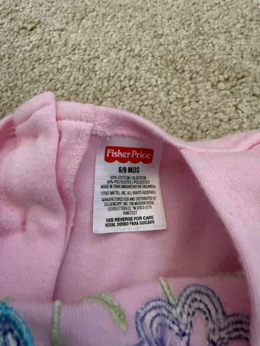 Vintage Fisher Price pink ruffle bubble romper pink floral girl dress set 6/9 m